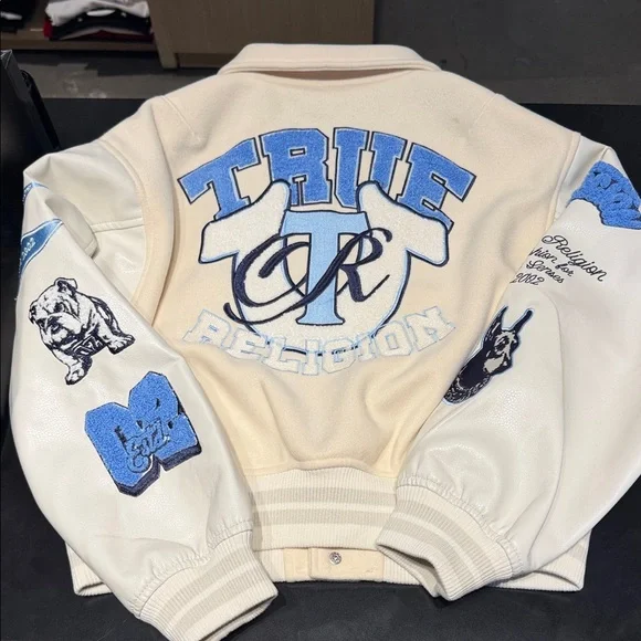 True Religion Cream and Light Blue Varsity Jacket for Kids - Picture 2 of 2